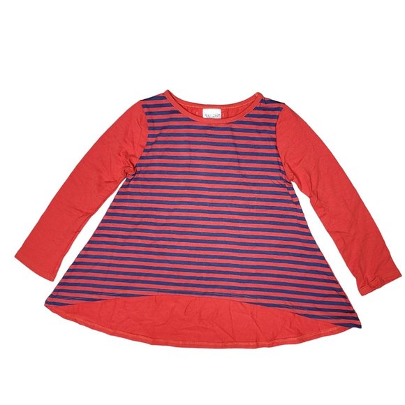 persnickety NWT flouncy red and blue striped high low long sleeve shirt size 2 - Picture 2 of 4